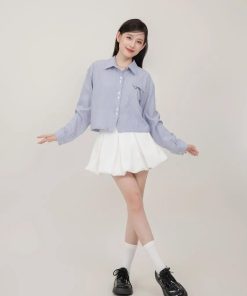 Chân váy ngắn xòe cạp cao xếp ly bản to