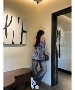 Áo quây kẻ xanh dáng dài